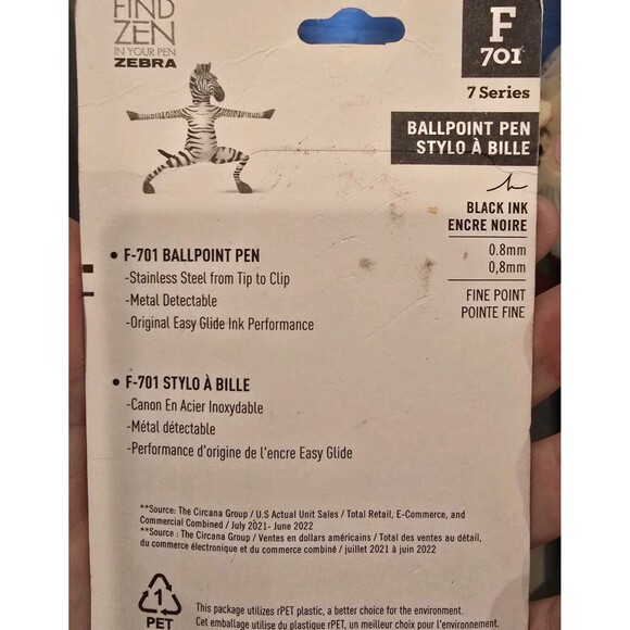 3-Pack Zebra F-701 Ballpoint Pens + 2 bonus refills - Stainless Steel -Black Ink - Picture 5 of 5